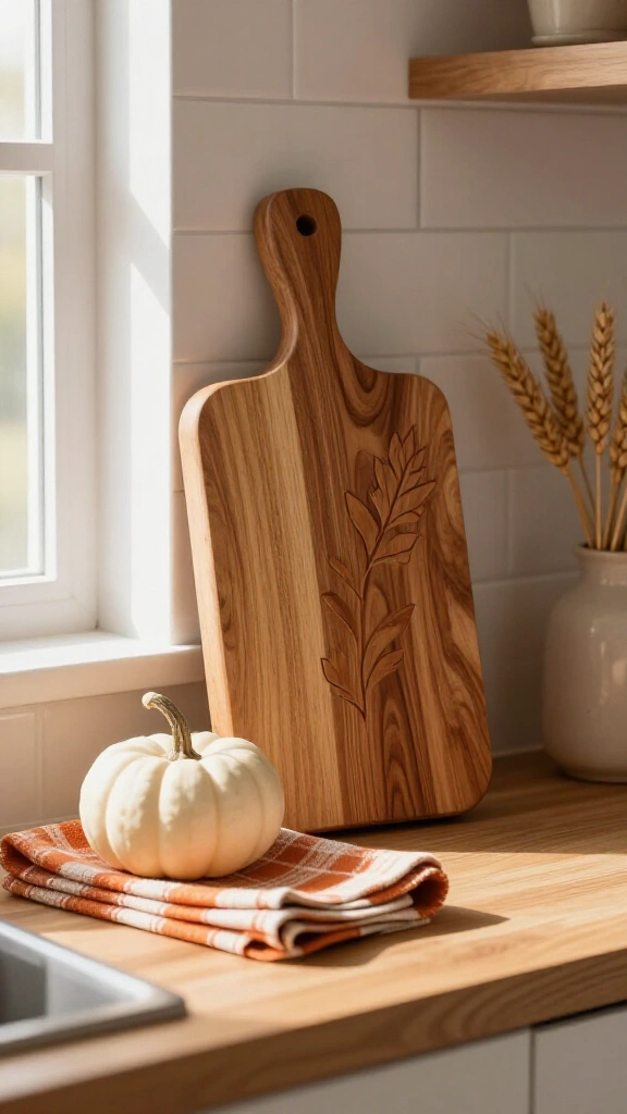 A fall-themed cutting board display