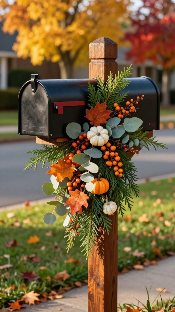 Eucalyptus and berry mailbox swag