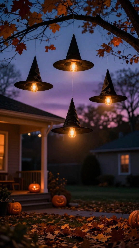 Floating witch hat lawn lights