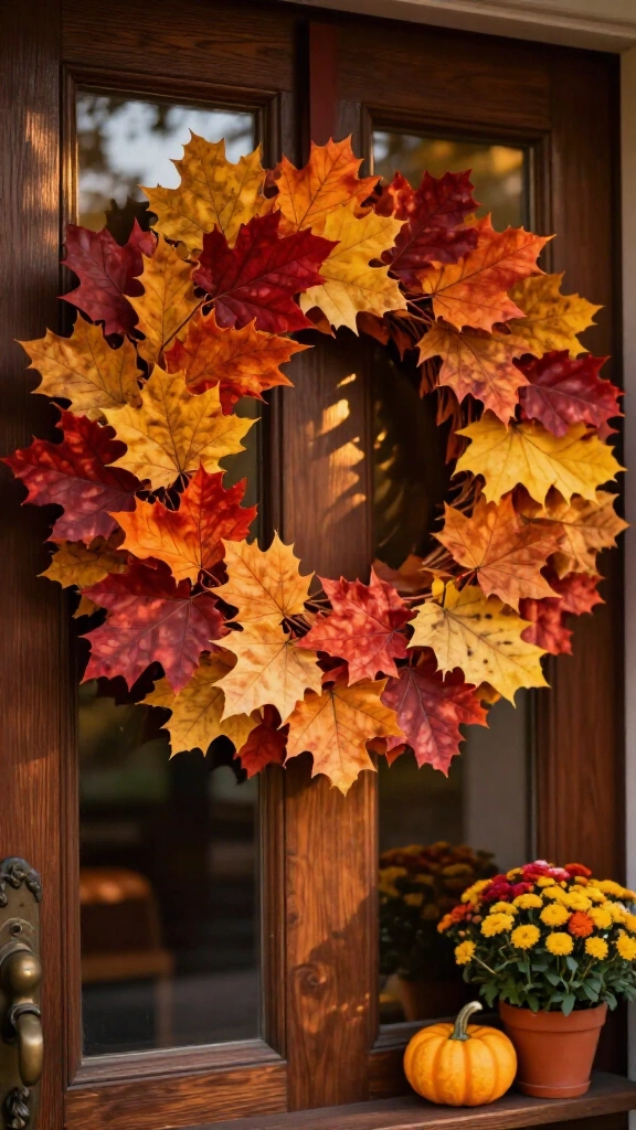 Wreath made from repurposed fall leaves
