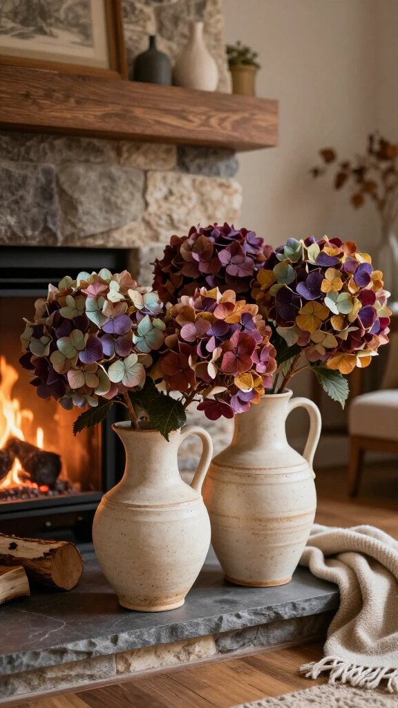 Oversized dried hydrangea blooms
