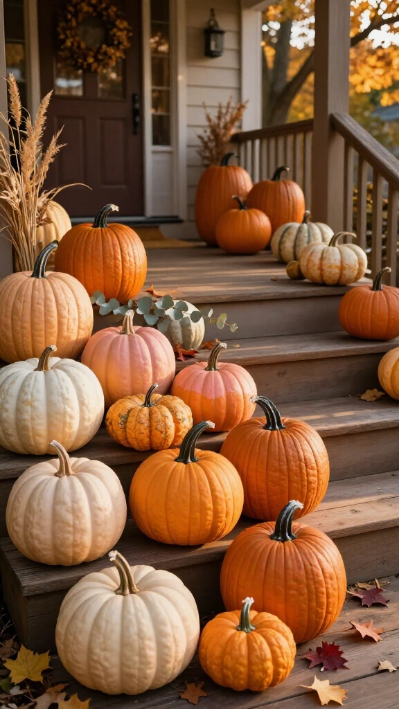 Ombre pumpkin display in fall tones