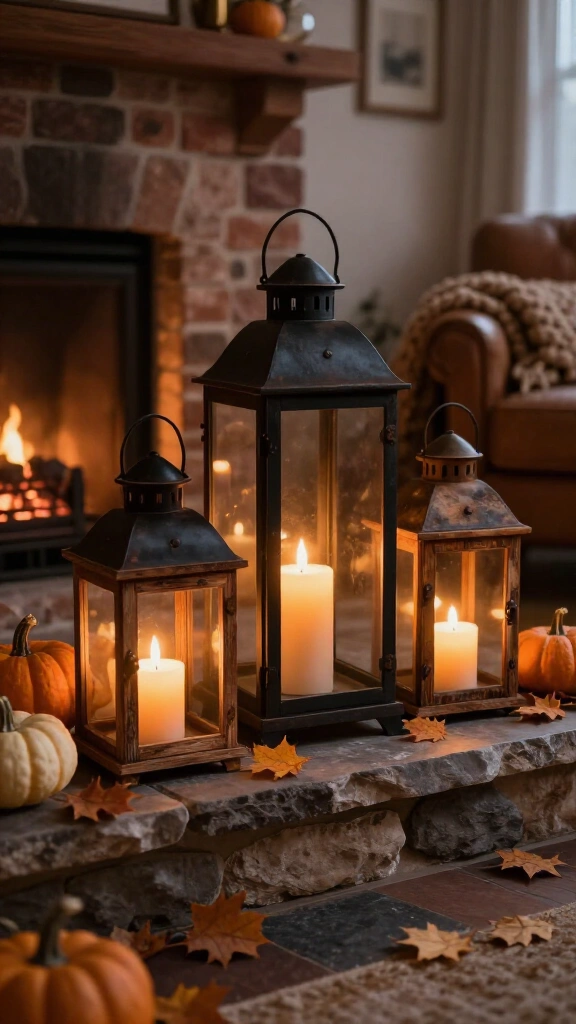 Antique lanterns with battery-operated pillars