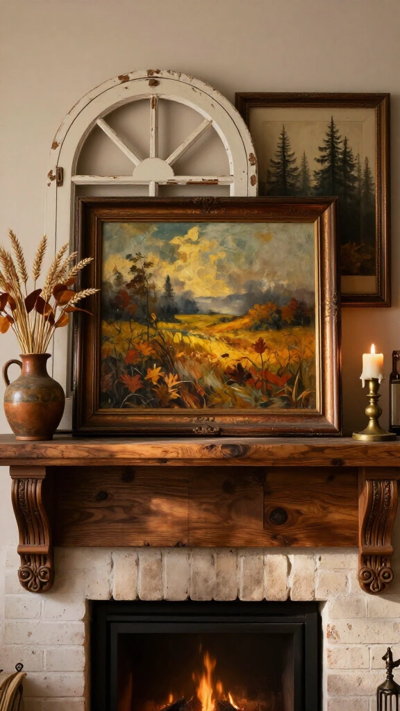 Vintage architectural salvage & framed autumn prints