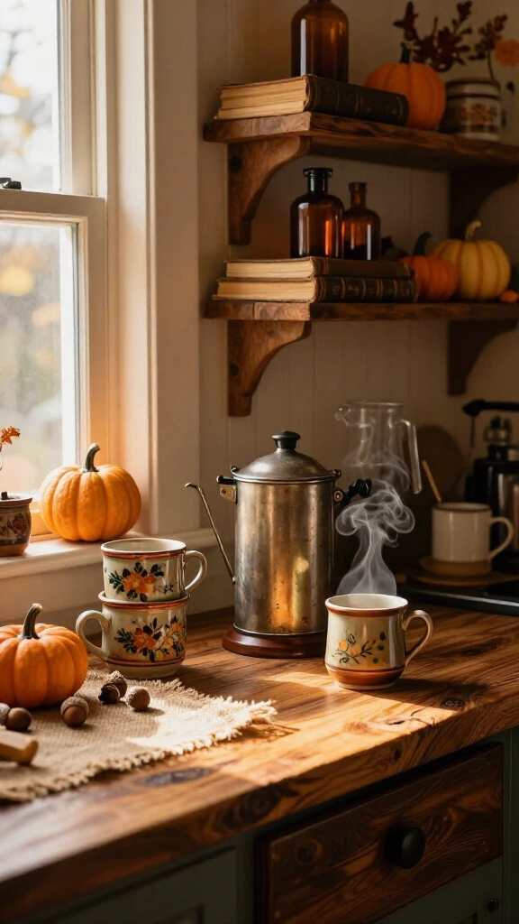 Vintage-inspired fall coffee corner