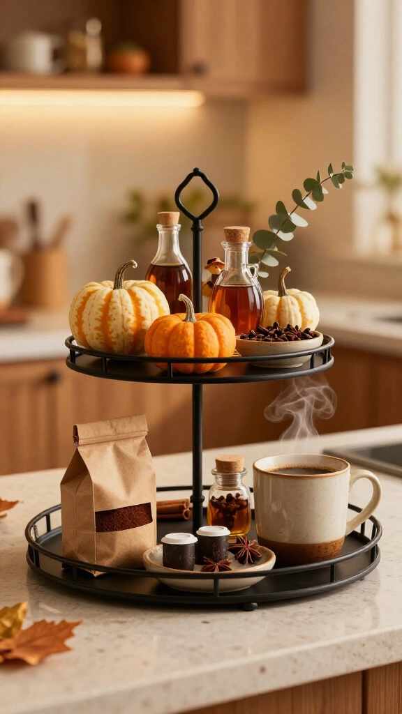 The tiered tray fall coffee setup