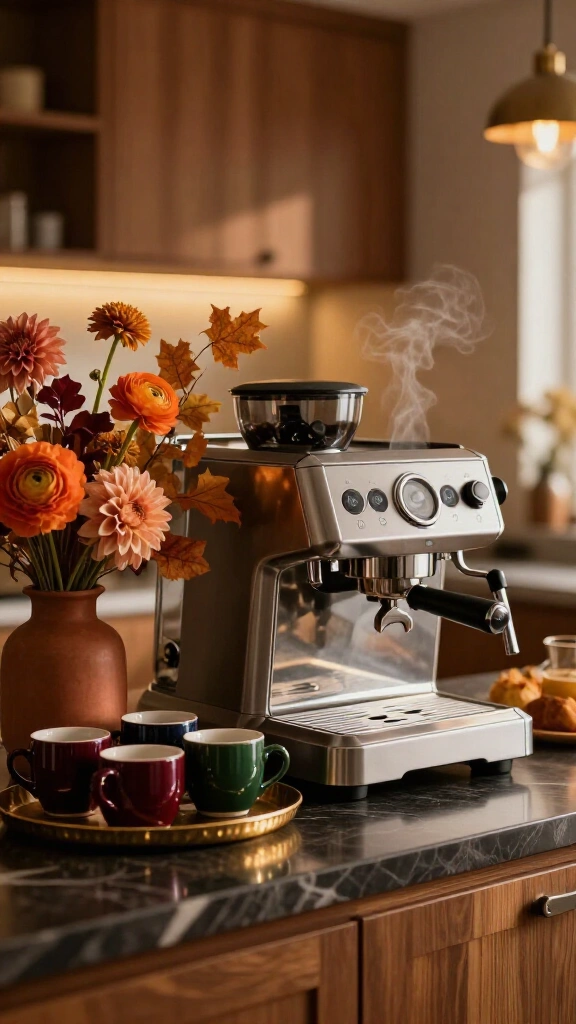 Elevated espresso bar with fall florals