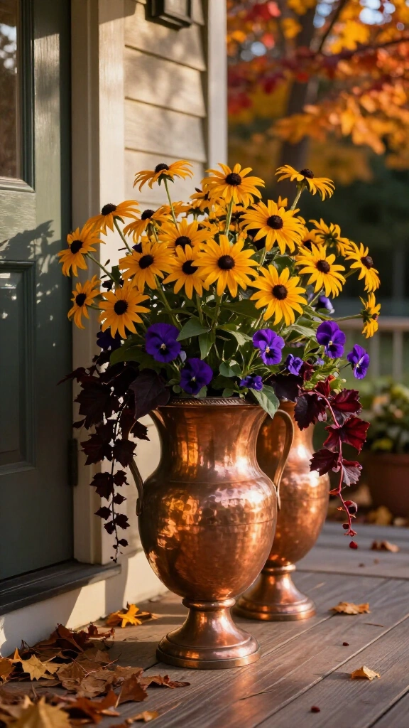 Metallic Copper Urns with Golden Black-Eyed Susans