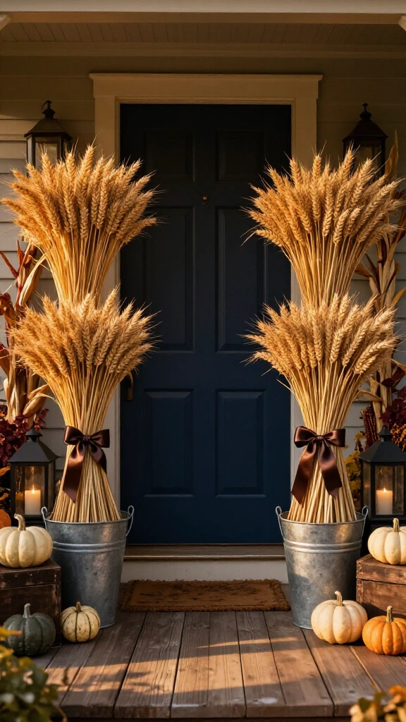 Flank your doorway with bundled wheat sheaves