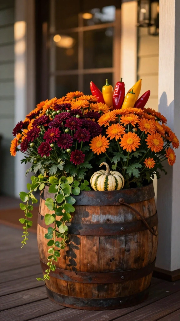 Rustic wooden barrel with seasonal mix