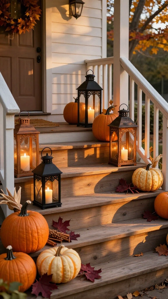 Tiered porch step lantern display