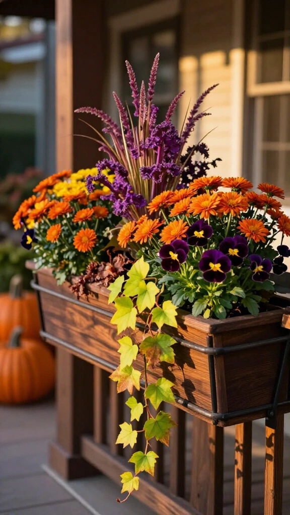 Window box planter with autumn color mix