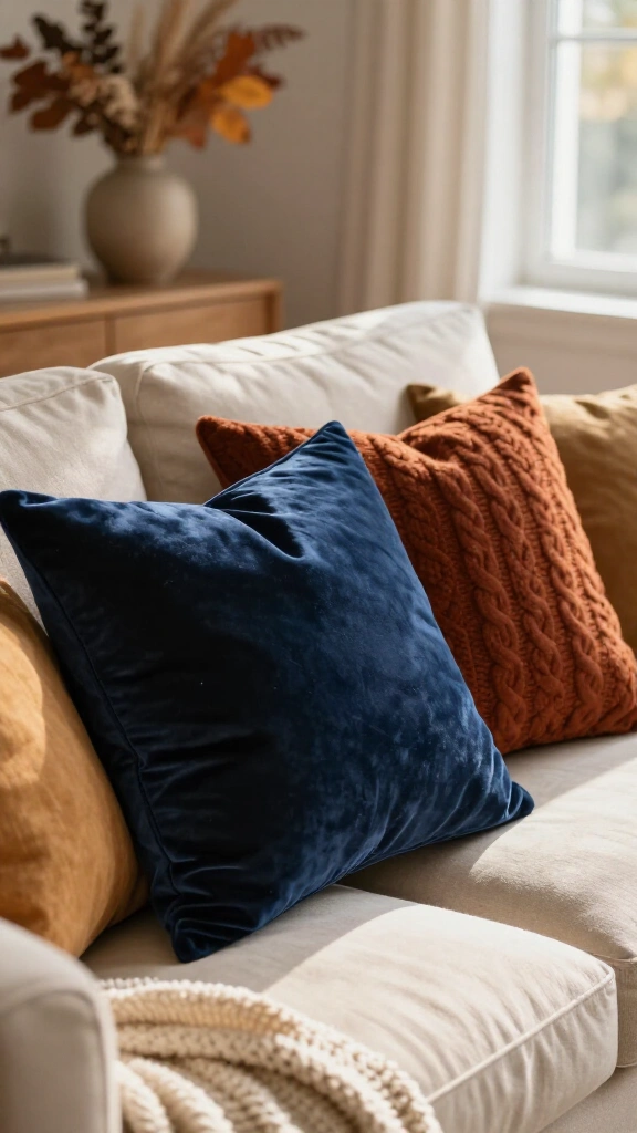 Navy blue velvet throw pillows