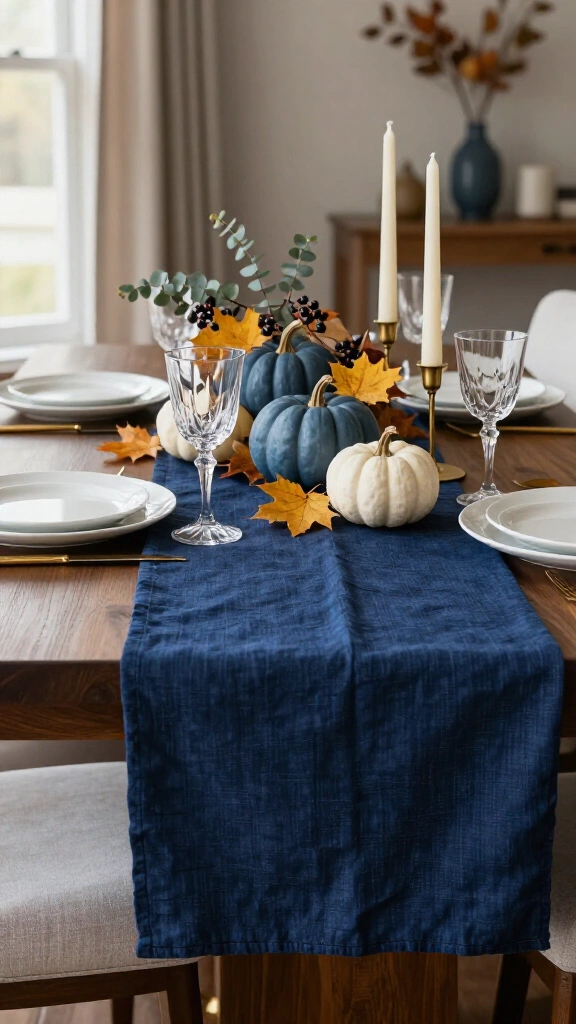 Navy blue table runner for fall entertaining