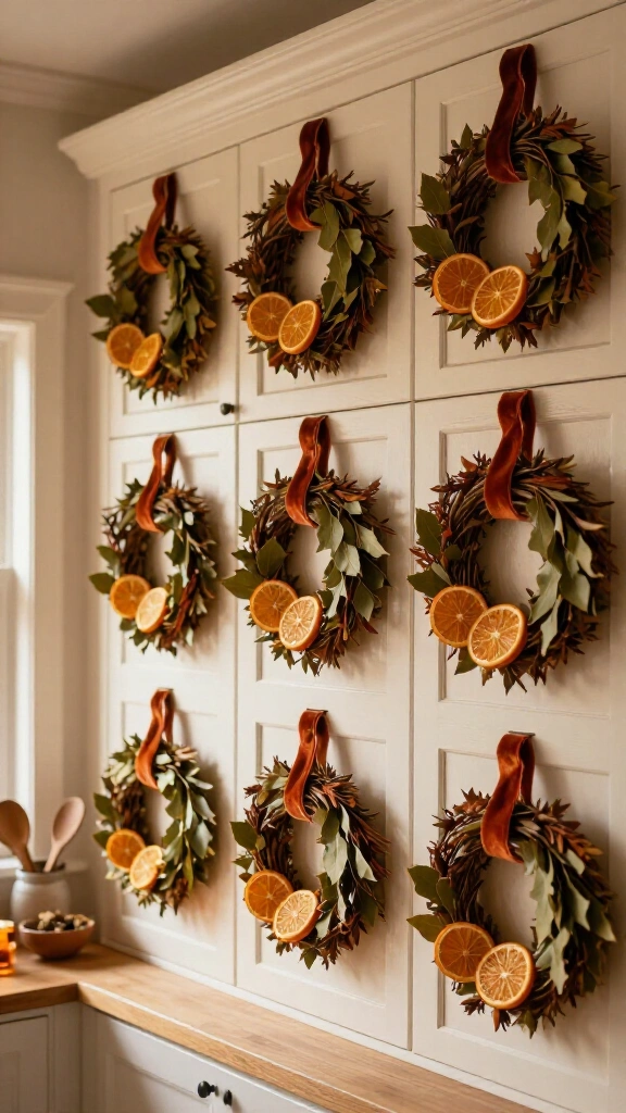 Accent cabinets with mini wreaths