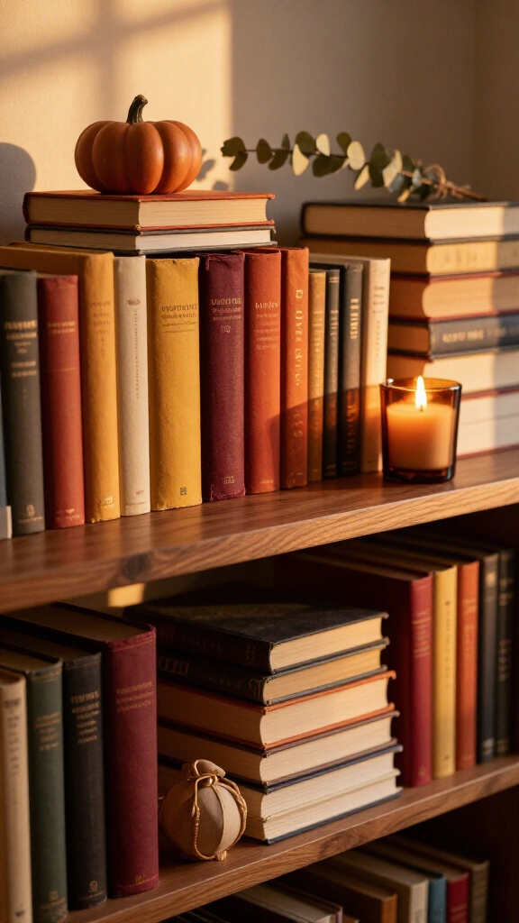 Layer warm-toned books by color