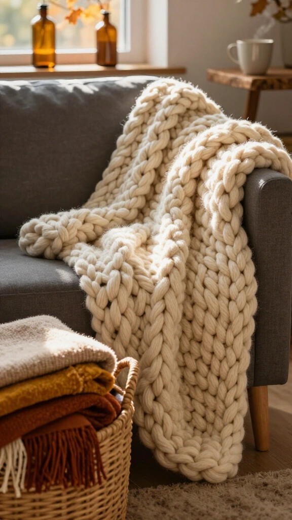 Layer chunky knit throws on every seat