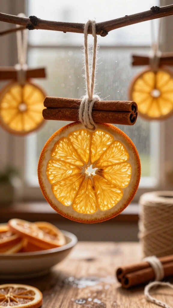 Dried orange slices and cinnamon stick bundles