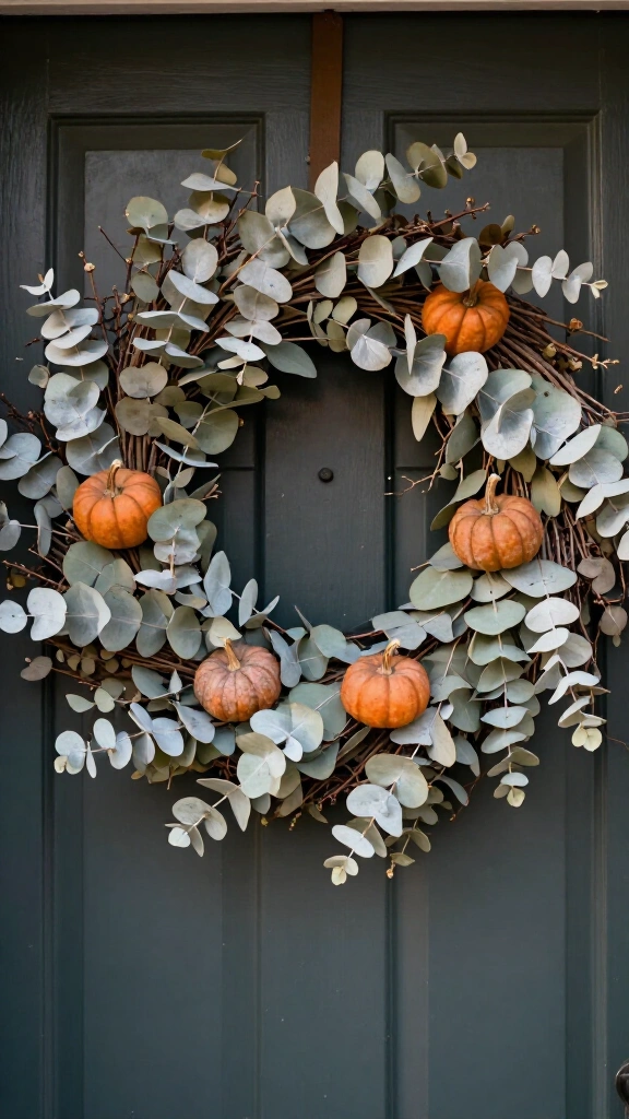 Classic dried eucalyptus and pumpkin wreath