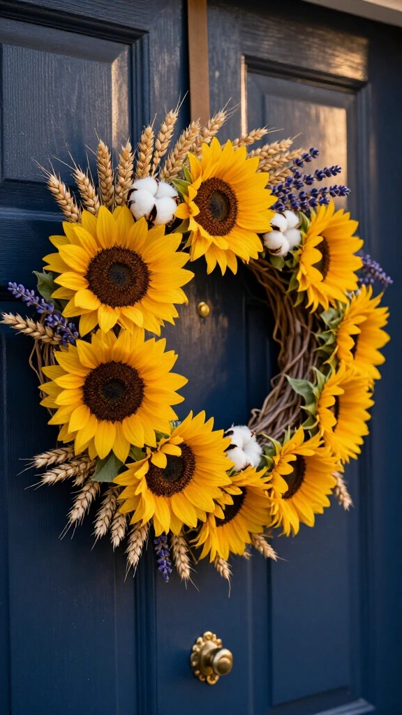 Sunflower and wheat bundle wreath