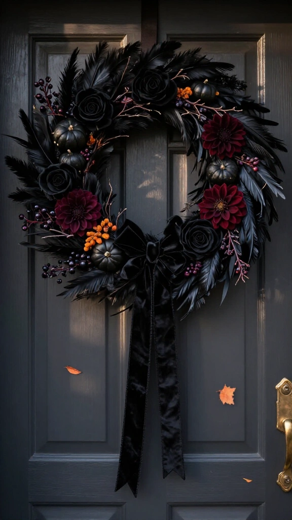 Black and orange gothic fall wreath