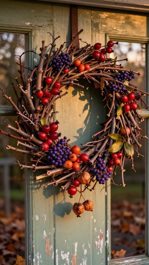 Wild berry and twig wreath
