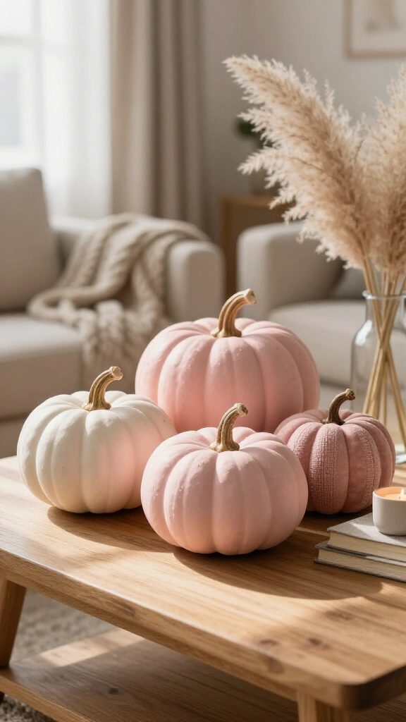 Display matte pastel pink faux pumpkins
