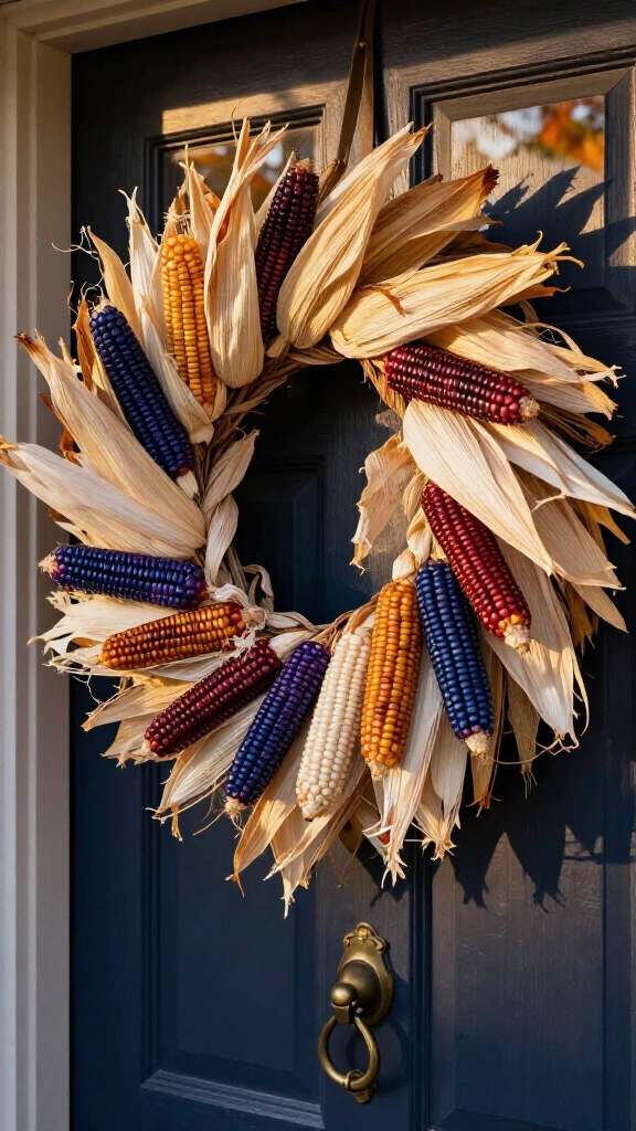 Corn husk and dried corn wreath