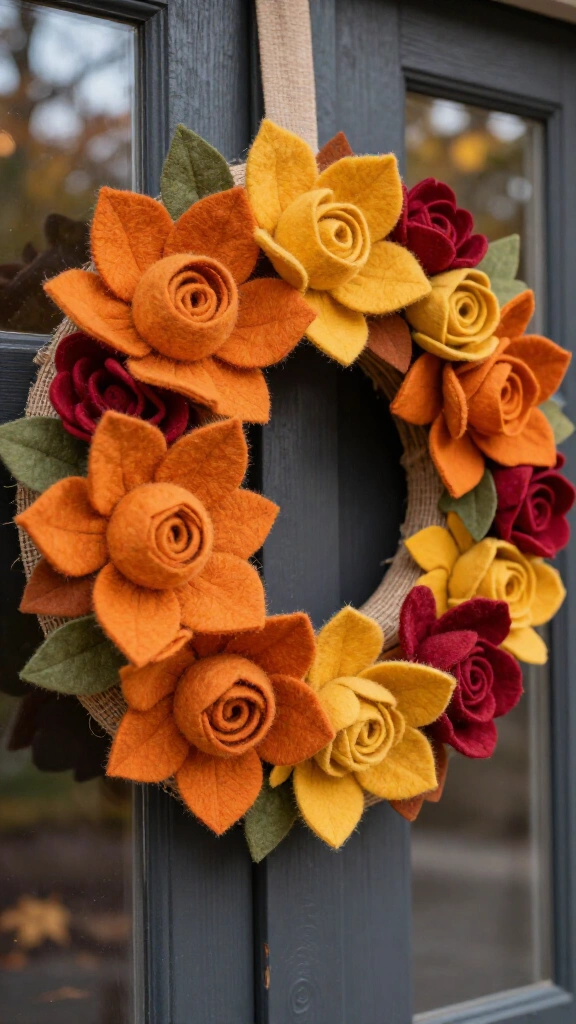 Felt flower fall wreath