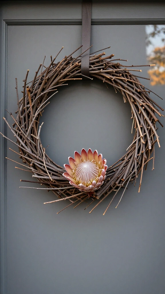 Minimalist twig and single bloom wreath