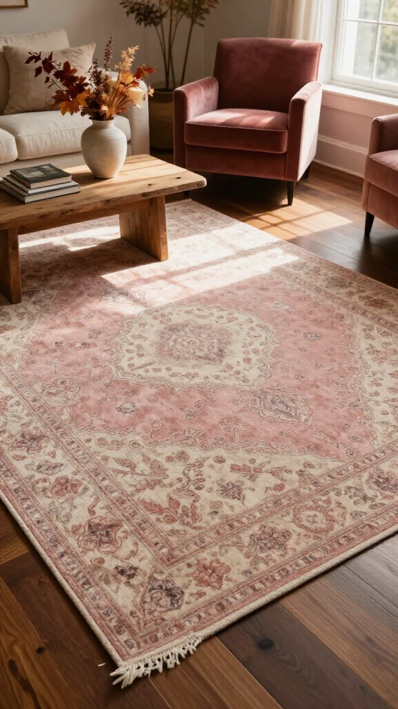 Anchor your room with a Persian-style blush rug
