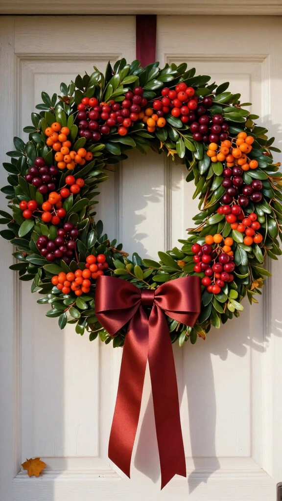 Preserved boxwood and fall berry wreath