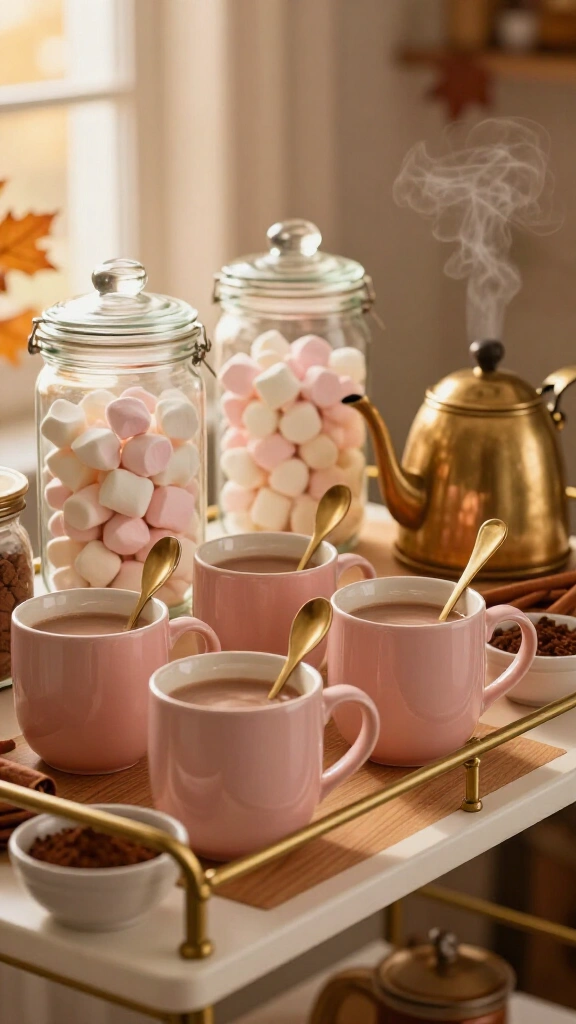 Set up a pink and warm gold hot cocoa station