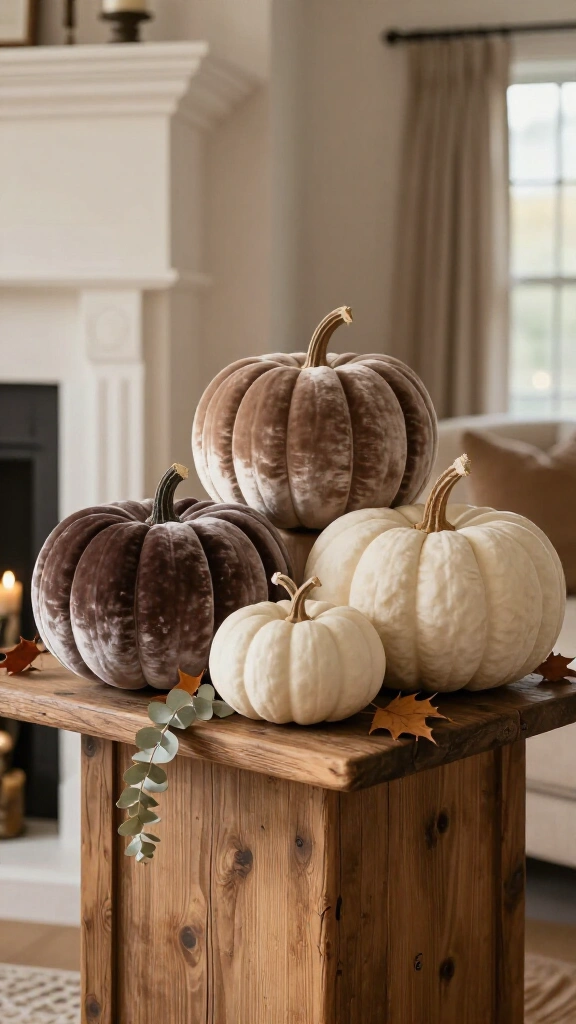 Swap bright orange for neutral velvet pumpkins
