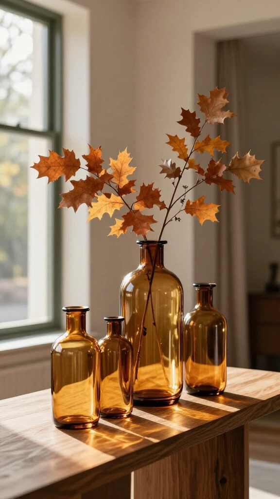Style amber glass vases with stems