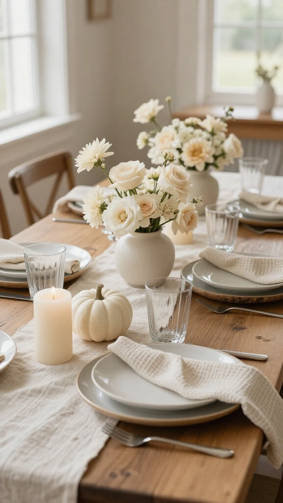 The monochromatic cream and linen tablescape