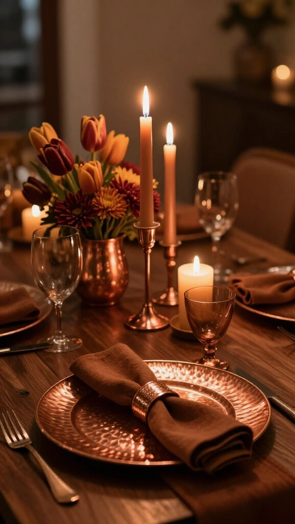 The copper and cognac statement tablescape