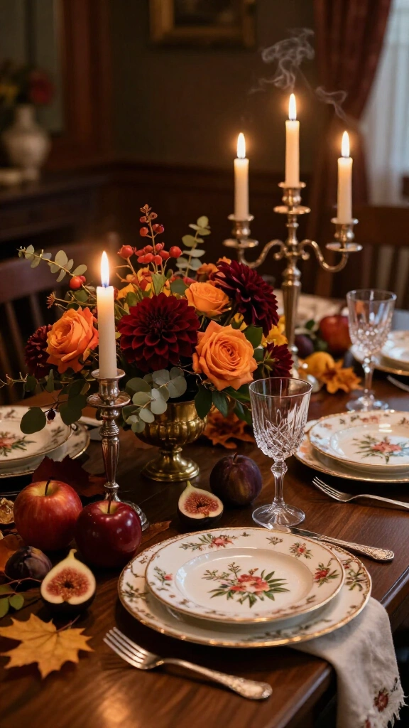 The vintage china and candelabra romantic spread