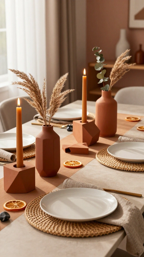 The modern geometric and terracotta table setting
