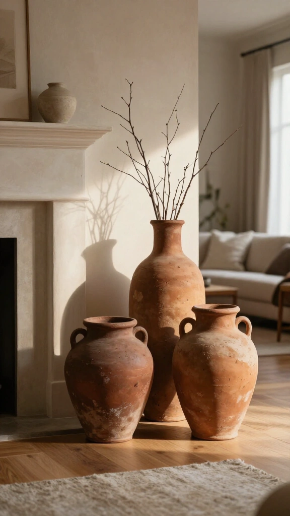 Feature minimal terracotta urns