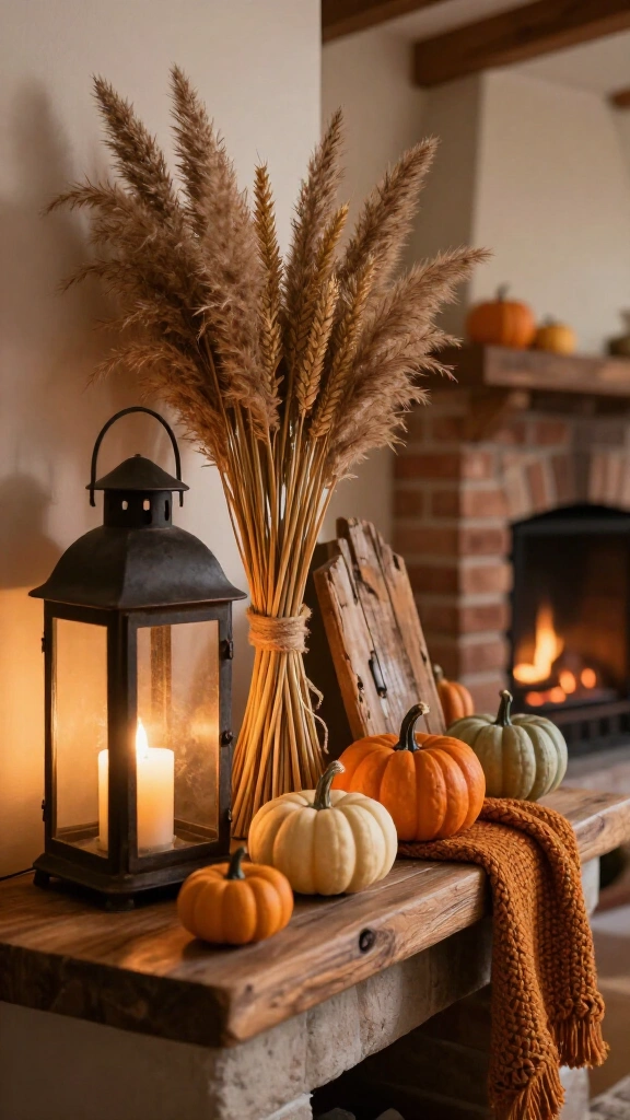 Create a fall vignette on your fireplace mantle