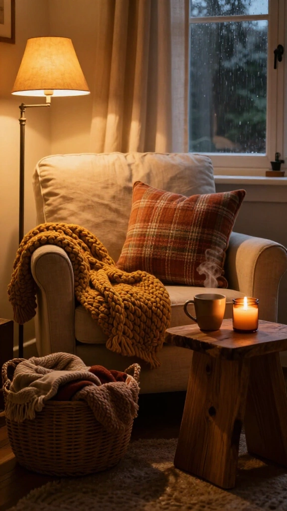 Set up a cozy reading nook with autumn accents