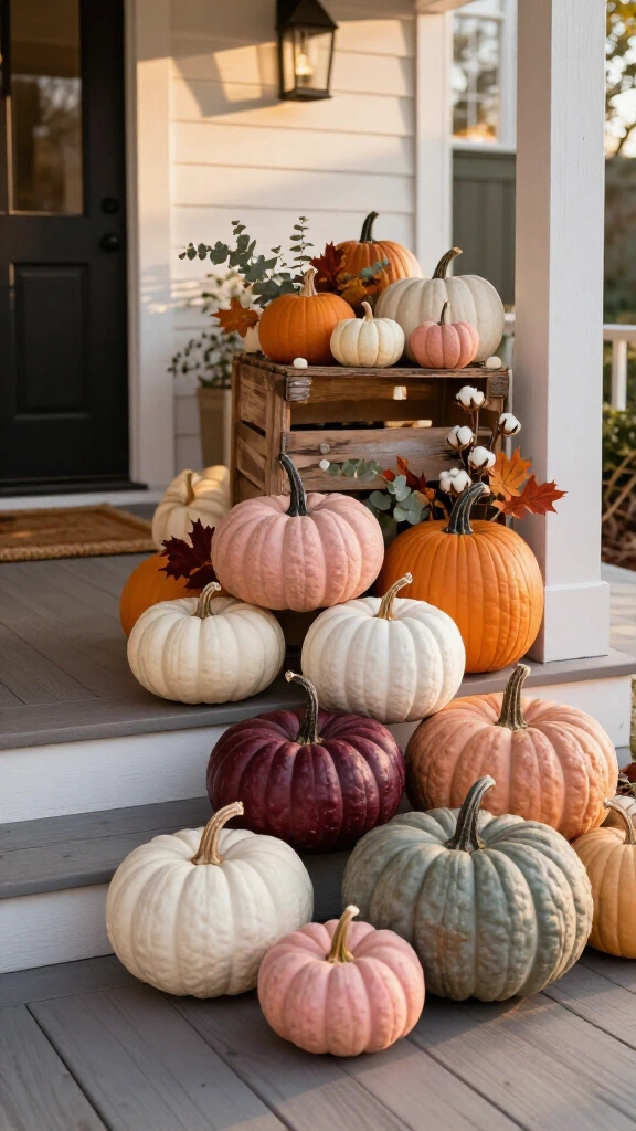 Use pumpkins in every shape, size, and shade