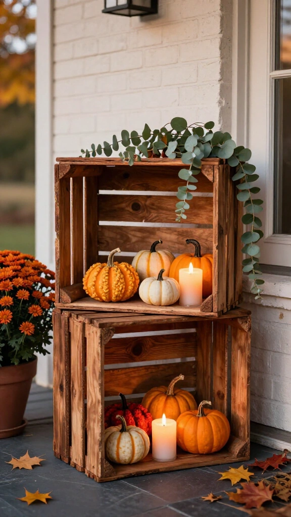 Staggered wooden crate displays