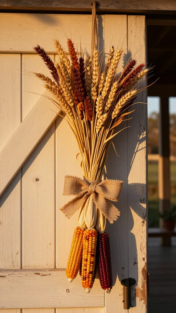 Hang dried corn or wheat bundles on your door