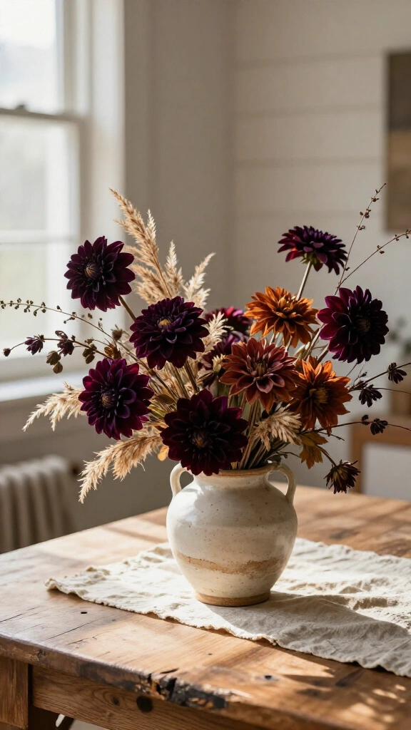 Incorporate dark, moody florals in simple vases
