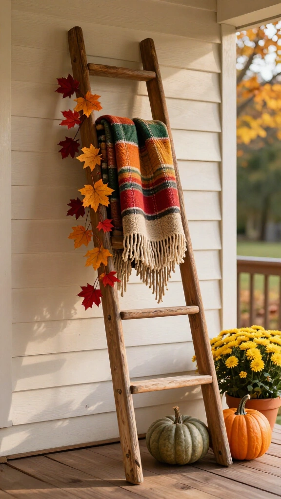 Vintage blanket ladder display