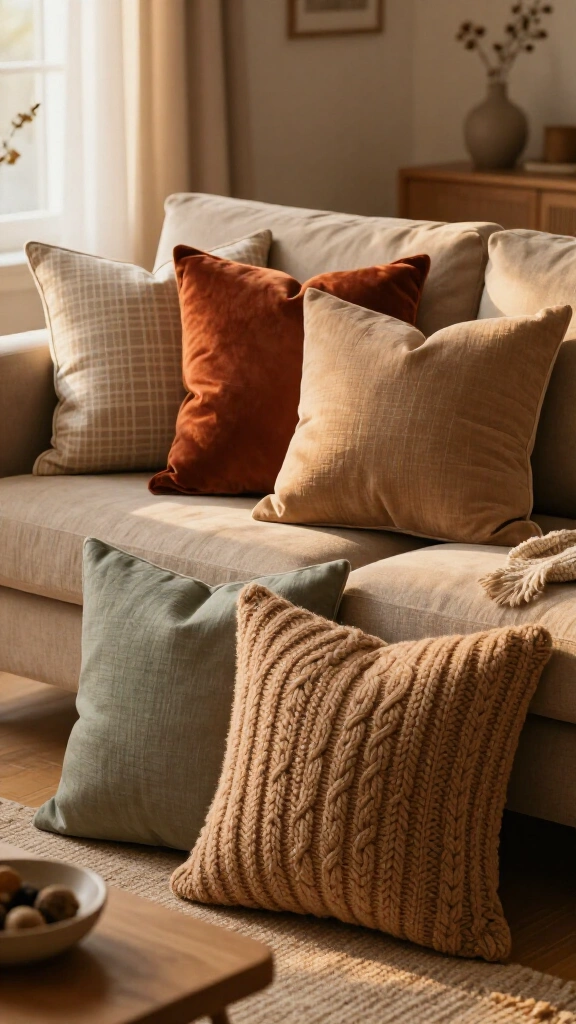 Swap pillows for earthy, muted tones