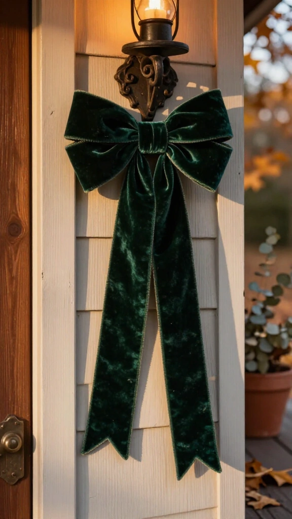 Hang velvet bows on sconces