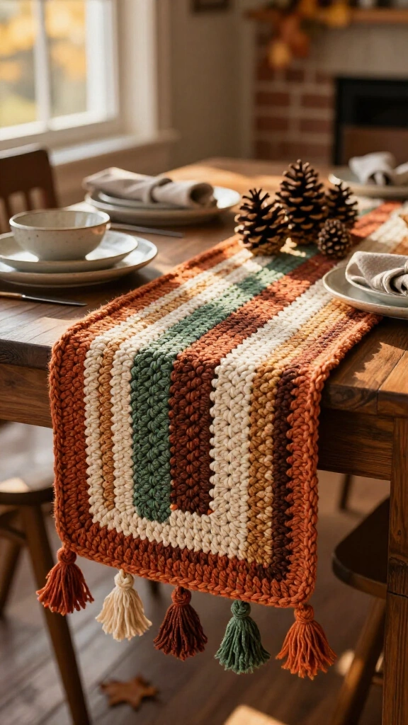 Moss stitch autumn table runner